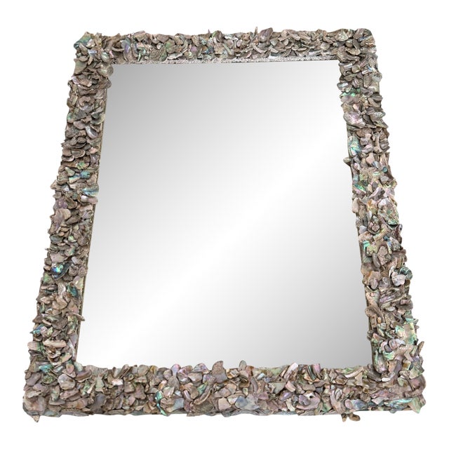 70’s Modern Designer Abalone Seashell Mirror For Sale