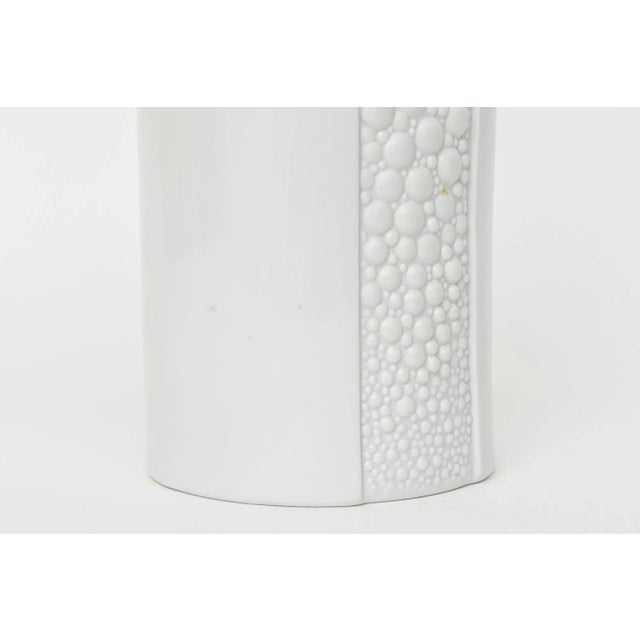 1960s Vintage Signed White Ceramic Vase With Textural Pebbled Design For Sale - Image 5 of 11