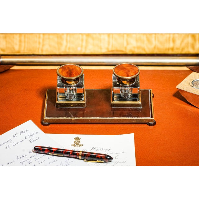 Add a touch of vintage sophistication to your home or office with this exquisite Art Deco double inkwell desk inkstand. A...