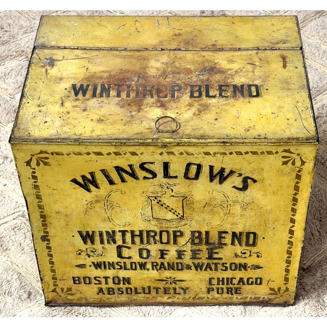 Metal Antique Winslow’s “Winthrop Blend” Coffee Advertising Store Bin, USA 1895-1910 For Sale - Image 7 of 9