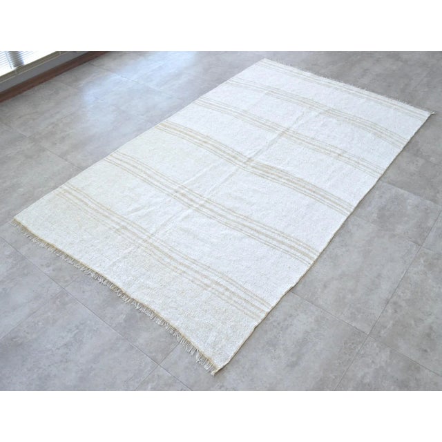 Vintage Rug Natural Stripe Turkish Sisal Hemp Kilim Rug - 3′10″ × 6′3″ For Sale - Image 4 of 9