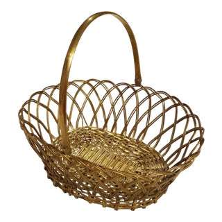 Vintage Mid-Century Woven Brass Basket For Sale