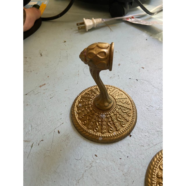 1960s Vintage Ornate 1968 Brass Metal Bathroom Towel Rod End Caps - a Pair For Sale - Image 5 of 11