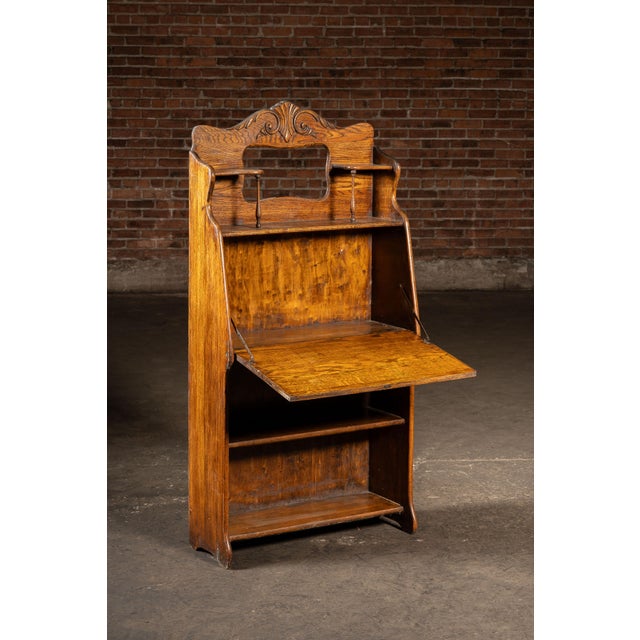Early 20th Century Oak Drop-Front Secretary Desk For Sale - Image 4 of 10