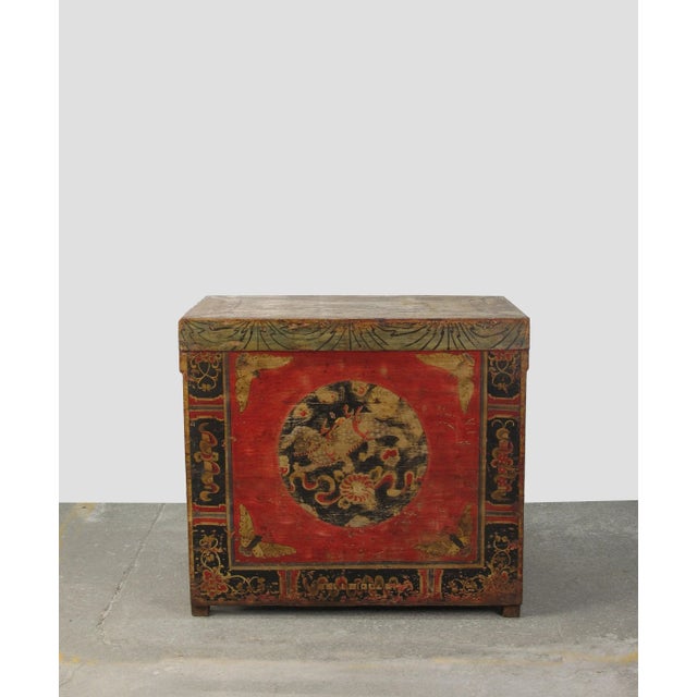 Asian Antique Late 19th Century Hand Painted Circle of Mystic Bird Antique Gansu Tibetan Cabinet 2 For Sale - Image 3 of 10