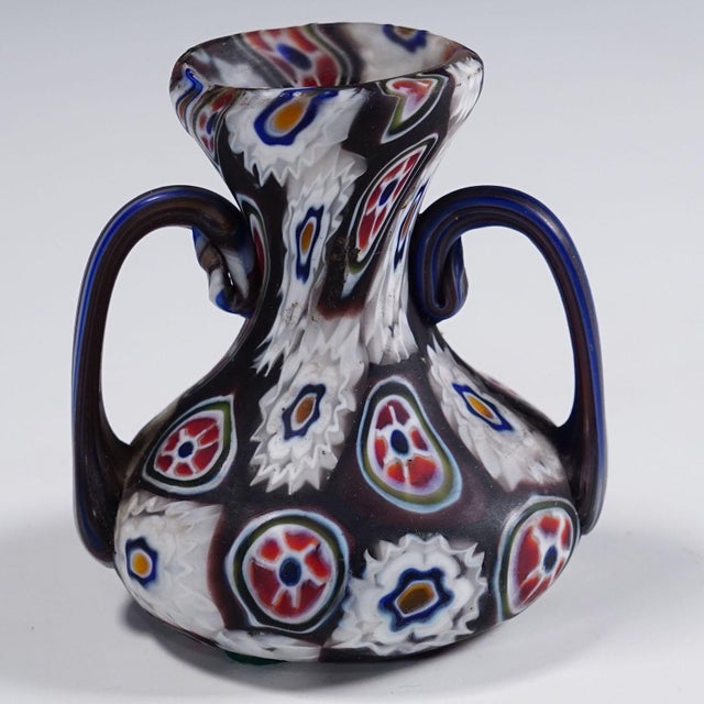 Antique Millefiori Vase in Violet and White With Handles, Fratelli Toso Murano Ca. 1900s For Sale - Image 6 of 6