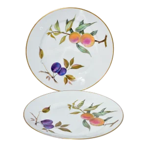 1961 Royal Worcester Dinner Plates with Plums & Gold Trim - Set of 2