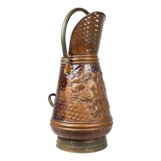 Copper Umbrella Stand with Hammered Medieval Bakery Relief, France, 1900s For Sale