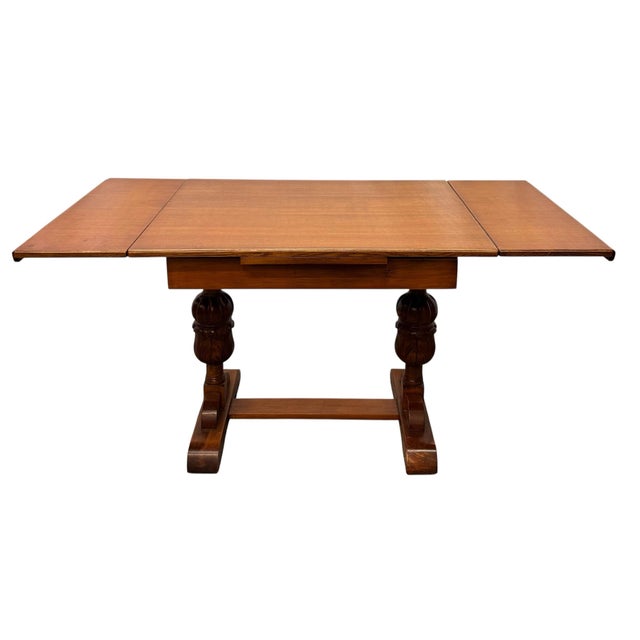 Vintage Rustic American Style Solid Oak Trestle Dining Table For Sale - Image 11 of 11