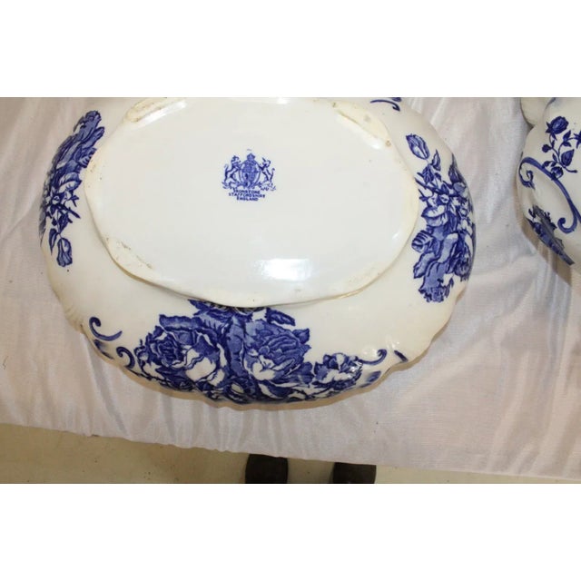 Late 20th Century Staffordshire English Ironstone Hand Painted Porcelain Bowl & Pitcher For Sale - Image 10 of 11