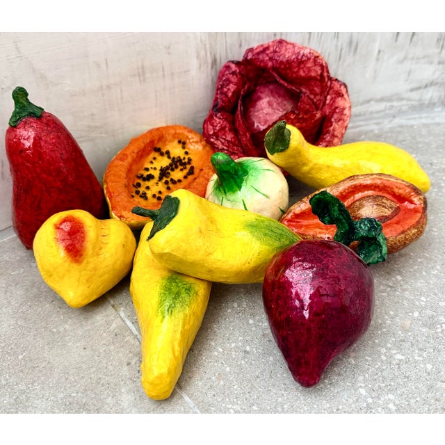 Red Vintage Mexican Folk Art Paper Mâché Fruits and Vegetables for Kitchen Styling- Set of 10 For Sale - Image 8 of 12
