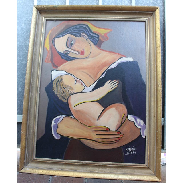 Mid-Century Modern 1960s Béla Kádár (Attr.) — Modernist Figural Composition Madonna With Child For Sale - Image 3 of 10