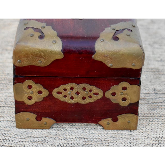 Chinese Vintage Chinese Rectangular Jewelry Box W/Carved Stone & Brass Mounts For Sale - Image 3 of 12