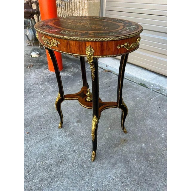 French Provincial French 19th Century Louis XV Style Kingwood and Marquetry Inlaid Ormolu Mounted Side Table. For Sale - Image 3 of 11