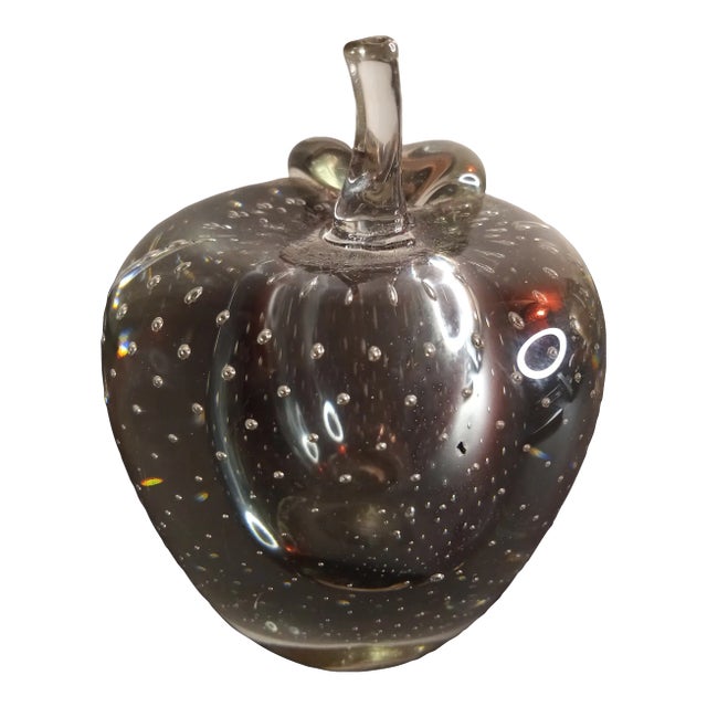 Clear Art Glass Bullicante Apple Shaped Paper Weight For Sale