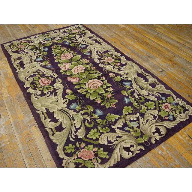 Amazing Purple Ground Color With Nice Foliate Design Antique American Hooked Rug For Sale - Image 10 of 11