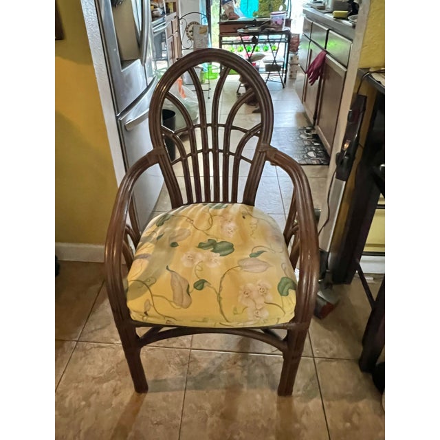 Wood 1970 Bamboo Round Glass Table and 4 Chairs For Sale - Image 7 of 9