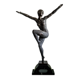 Mid 20th Century Monumental Art Deco Bronze Dancer After d.h. Chiparus, 27.5” Sculpture on Marble Base