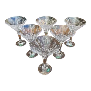 1990s Vintage Stephanie Lead Crystal Martini Goblets by Godinger - Set of 7
