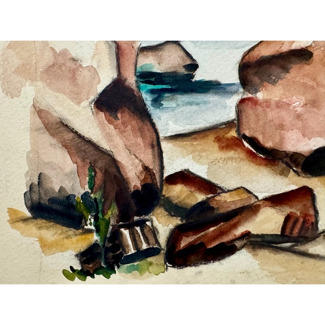 Rustic Henry Emil Salloch Original Watercolor on Paper Boulders by the Shore. For Sale - Image 3 of 6