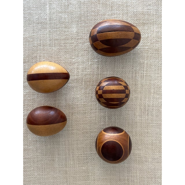 Arts & Crafts Antique Arts & Crafts Intarsia Inlay Turned Wood Darning Eggs, Set of 5 For Sale - Image 3 of 18