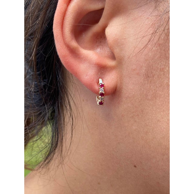The Mindens: Ladies 14K Gold Drop Earrings set with Ruby and Diamond, 2 Pieces For Sale In Philadelphia - Image 6 of 7