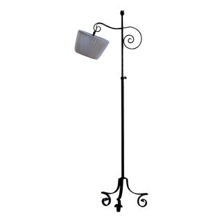 Vintage Danish Wrought Iron Floor Lamp with Swirl Detail, 1940s For Sale