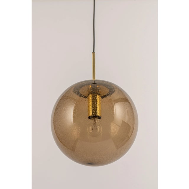 Large Limburg Brass with Smoked Glass Ball Pendant, Germany, 1970s For Sale - Image 3 of 13