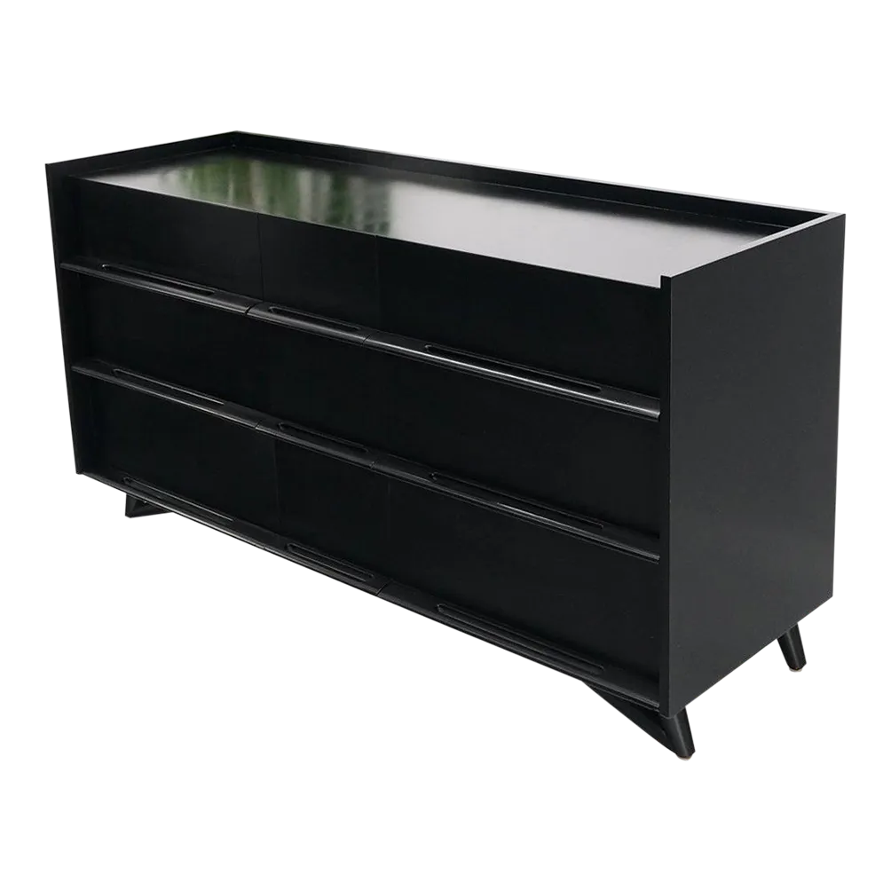 Black Lacquer Ebonized Pieced Wood Pulls Gallery Top 9 Drawers Dresser  Credenza | Chairish