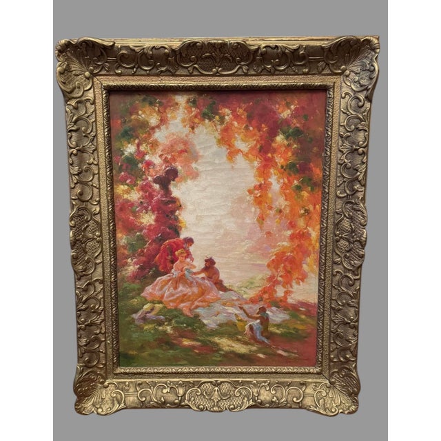 Antique Ornate Gilt Framed Impressionistic Oil Painting on Canvas Landscape Genre Scene Signed For Sale - Image 10 of 12