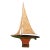 Antique Green Hulled Sailboat With Red Keel and Metal Wheel and Rudder. For Sale