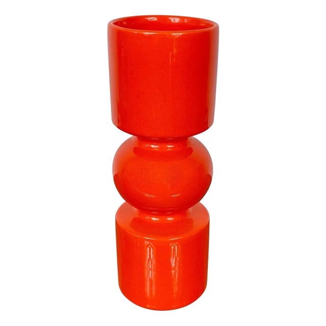 Spanish Orange Ceramic & Pine Vase from Sicart, Italy, 1970s For Sale