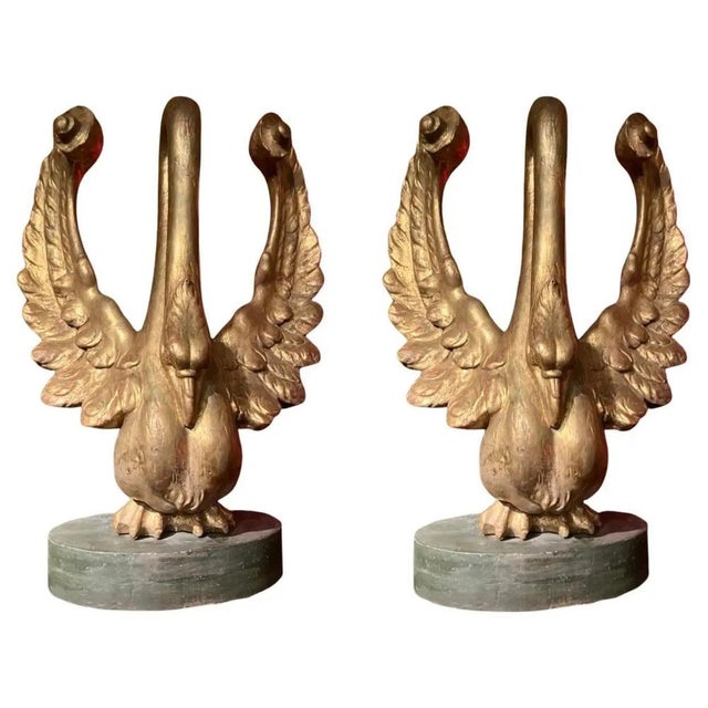 Ittalian Artist, Empire Period Decorative Swan Sculptures, 1800s, Giltwood, Set of 2 For Sale - Image 13 of 13