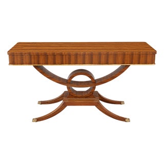 Art Deco Console Table in Burl and Brass, 1980s For Sale