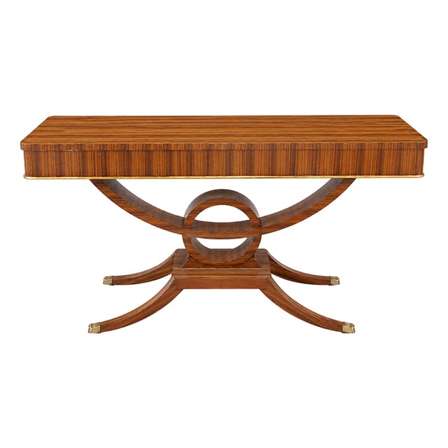 Art Deco Console Table in Burl and Brass, 1980s For Sale