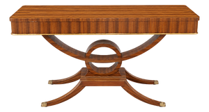 Art Deco Console Table in Burl and Brass, 1980s