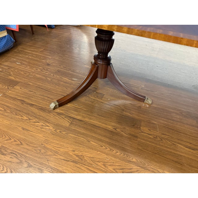 Traditional Scallop Cornered Mahogany Double Pedestal Dining Table by Leighton Hall - Showroom Sample For Sale - Image 13 of 14