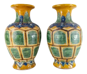 Early 20th Century Large Chinese Wucai Decorative Vases - a Pair