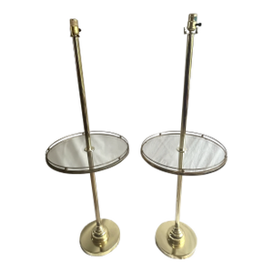 1980s Michael Berman Modern Glass & Brass Floor Lamps - Set of 2