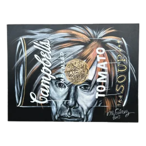 Artist Marcus Suarez Work of Art Depicting Andy Warhol Campbells Soup Signed and Dated
