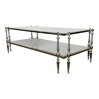 Mid-Century Modern Two-Tier Brass With Fumé Glass Rectangular Side Table For Sale