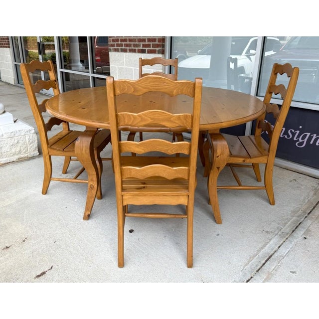 Farmhouse 7 Piece Solid Pine Farmhouse Style Round Dining Set For Sale - Image 3 of 18