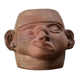 Rare Pre-Colonial Moche Portrait Head Vessel With Tumor and Facial Paralysis (Circa a.d. 200-500) For Sale