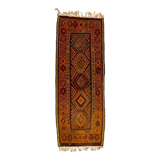 1960s Vintage Turkish Kilim Multicolor Handmade Tribal Wool Rug For Sale