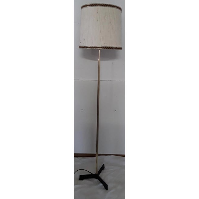 Vintage Floor Lamp with Hexagonal Brass Tube on Gray Iron Tripod Base, 1960s, in Good conditions. Designed 1960 to 1969...
