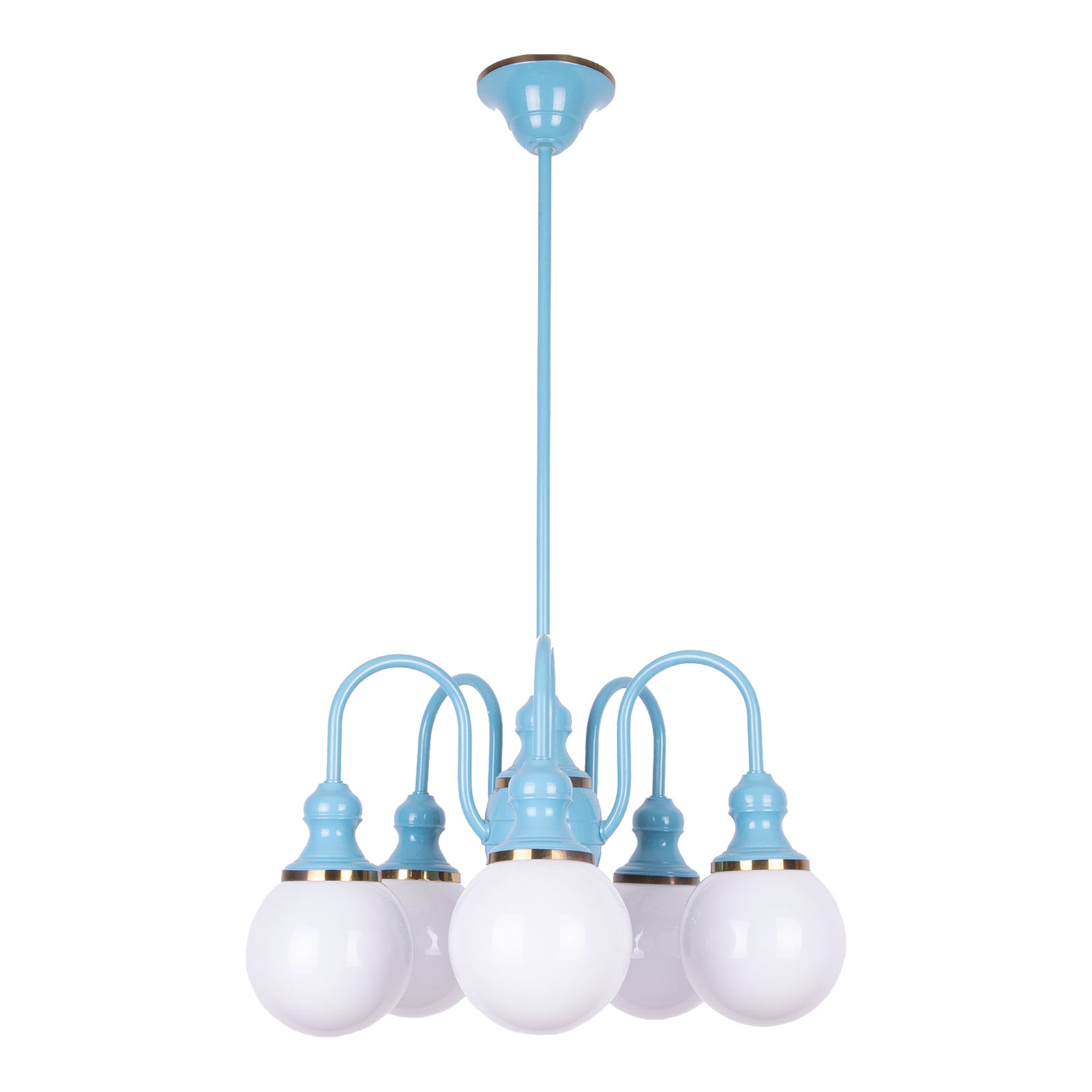 1980s Blue French Bistro Chandelier With Opaline Glass Globes | Chairish