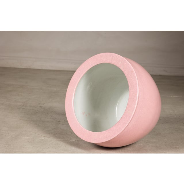 Chinese Vintage Chinese Pink Crackle Glazed Ceramic Planter, Medium Size For Sale - Image 3 of 14
