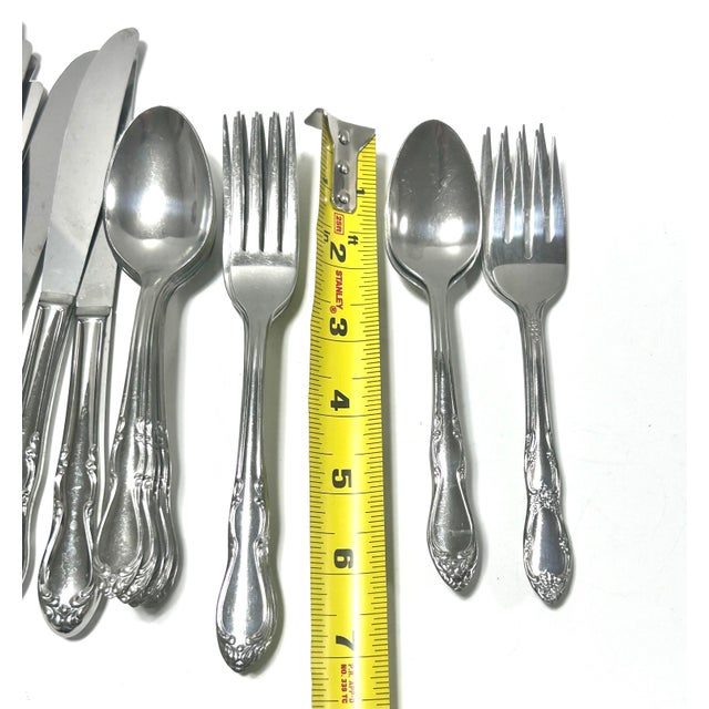 Vintage 48 Piece Stainless Steel Flatware Set by Simeon L. & George H. Rogers Co. – Mid-Century Floral Pattern - 48-Piece For Sale In Louisville - Image 6 of 9
