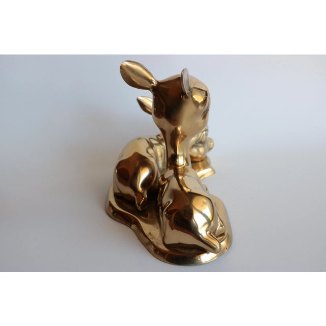Solid Brass Baby Deer Figurines on Base For Sale - Image 4 of 6