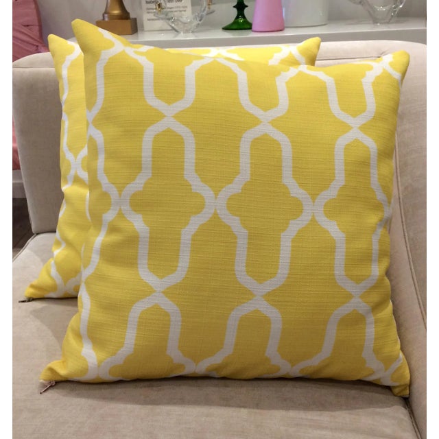 Throw Pillows, Contemporary Moroccan Pattern Yellow Pillows - a Pair For Sale - Image 10 of 10